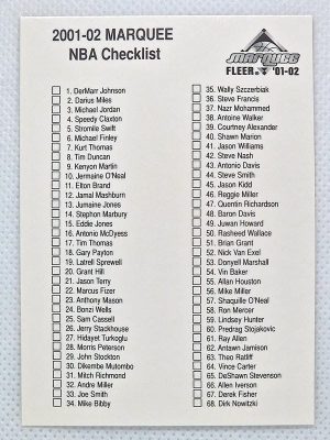 2001-02 Fleer Marquee – Checklists #NNO Checklist: 1-125 CL