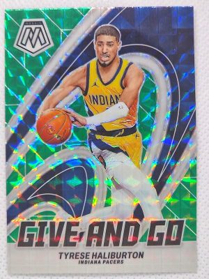 2023-24 Panini Mosaic – Give and Go Mosaic Green #7 Tyrese Haliburton