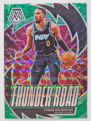 2023-24 Panini Mosaic – Thunder Road Mosaic Green #18 Tyrese Haliburton