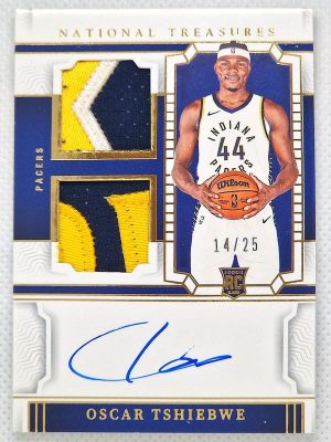 2023-24 Panini National Treasures – Rookie Materials Autographs Dual Prime #RMD-TSH Oscar Tshiebwe AU, MEM, SN25